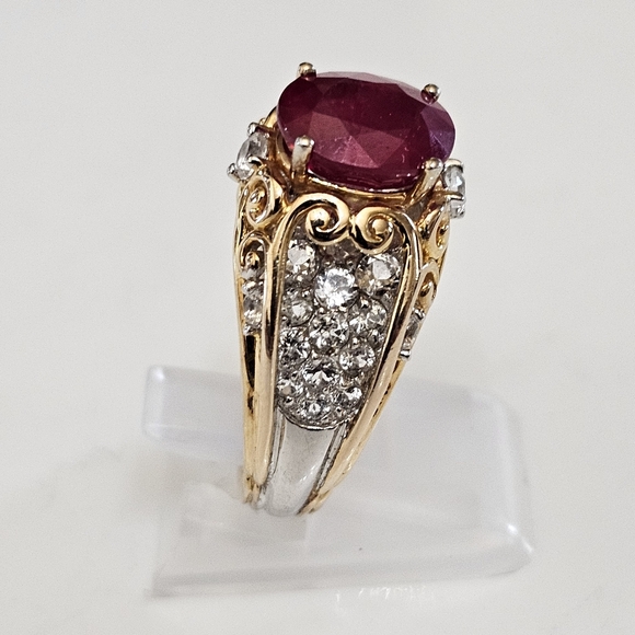 Authentic Victoria Wieck Ruby & White Topaz Ring Sterling Silver & 14k Size 7.5 - Picture 3 of 6